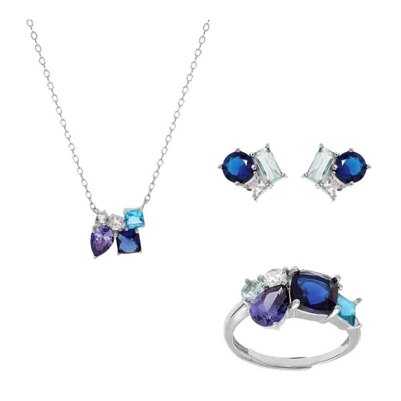 Parure bijoux femme - Collection Océan - Collier bague et boucles d'oreilles Argent