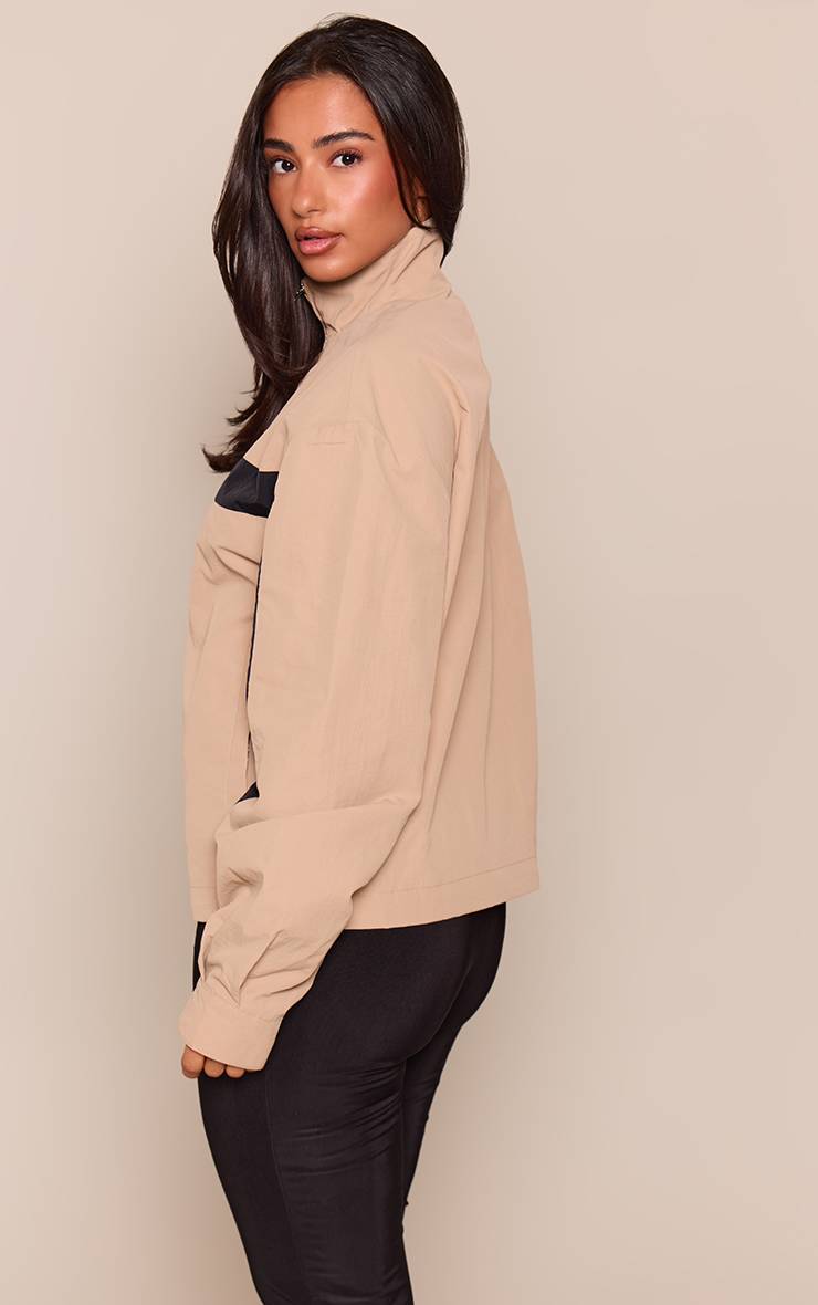 Beige Veste De Survêtement À Fermeture Éclair Et Bandes Contrastées Petite