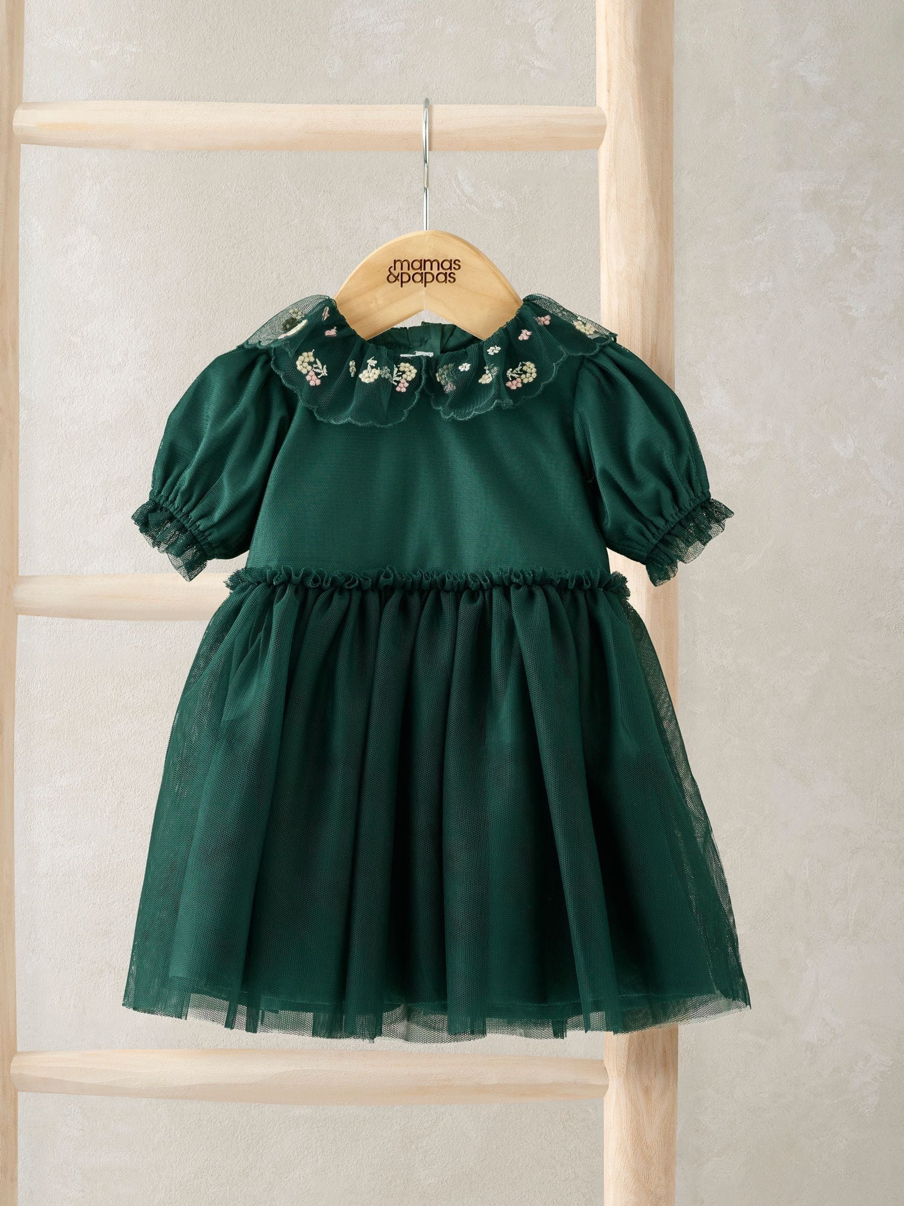 Mamas & Papas Embroidered Collar Mesh Tulle Dress