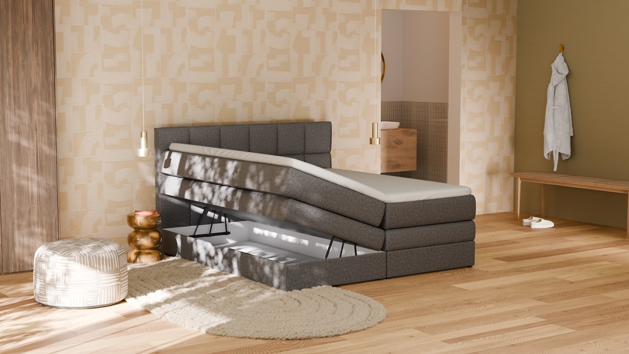 Opbergboxspring Jade - Linen touch dark grey