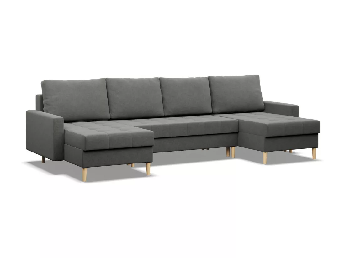 Canapé d'angle en U avec fonction sommeil, 2 méridiennes, Gris foncé
