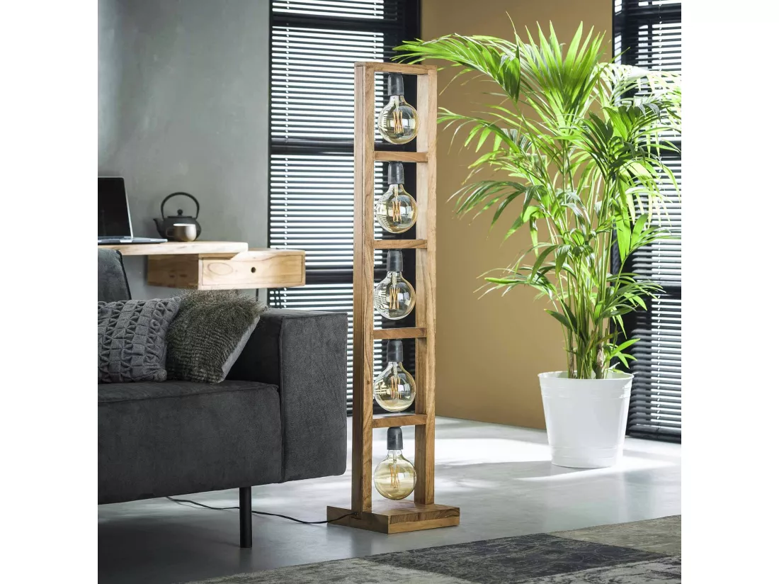 Lampadaire contemporain échelle bois 5 lampes LUCKNOW