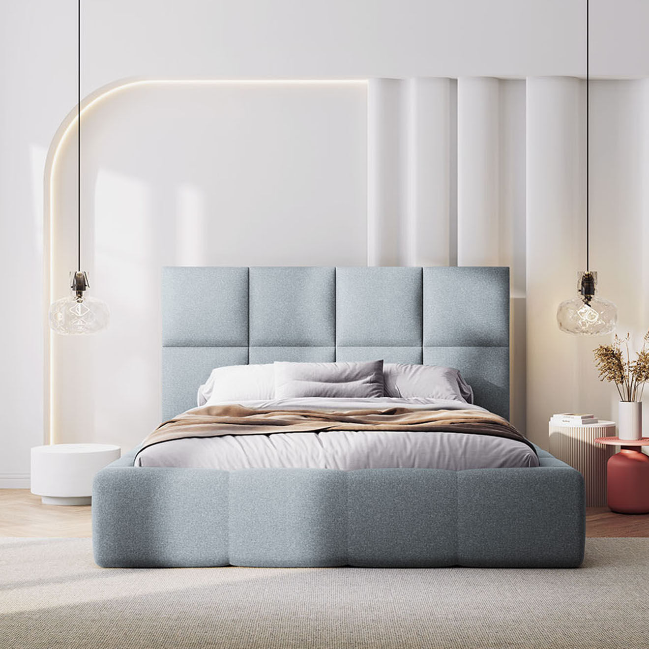 Maison Héritage Lit avec coffre de rangement Isa bleu clair - 230x185x125 cm