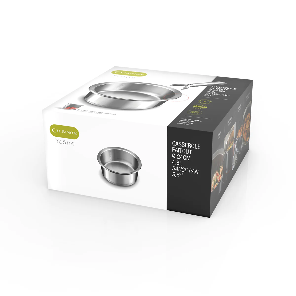 Ycône - Sauteuse 24cm inox revêtement Greblon C3 Cuisinox