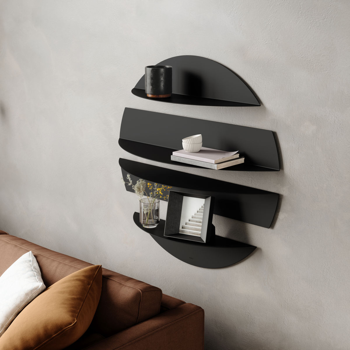 Umbra wandplank Solis rond zwart