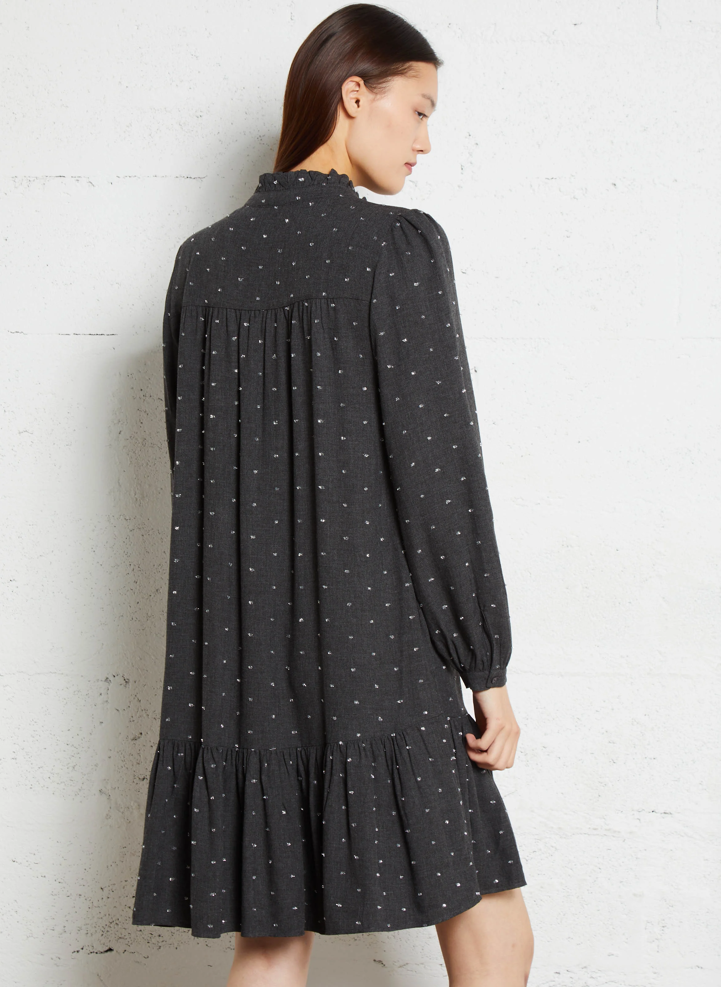 ROLYN - Robe courte boutonnée à manches longues | Gris