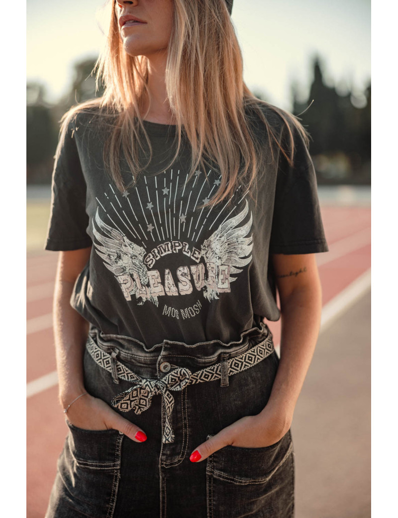 MOS MOSH T-SHIRT FEMME MANCHES COURTES MELORA NOIR STONEWASH