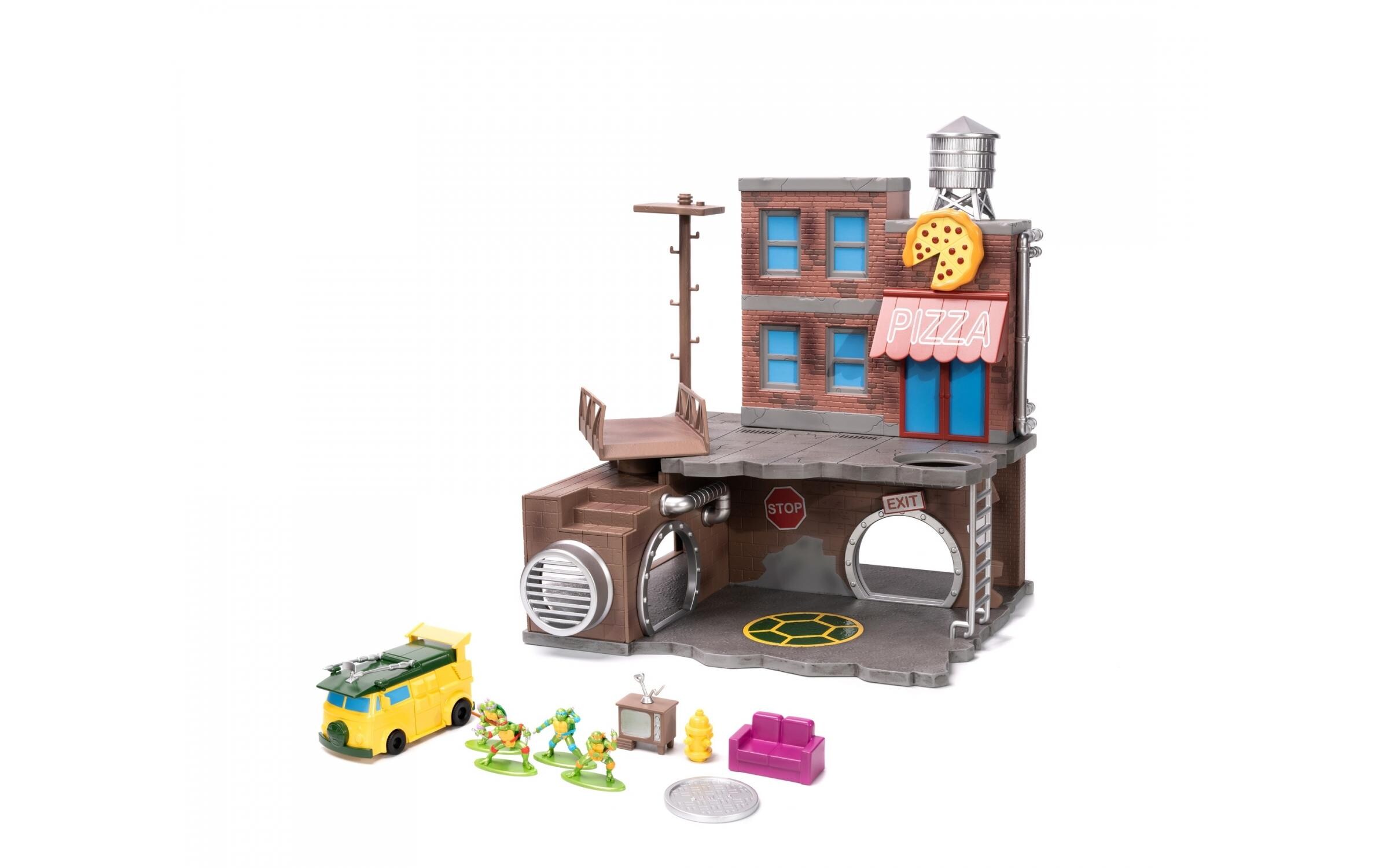Ninja Turtles Nano SceneTurtle Lair Diorama mit Figuren und Modellauto