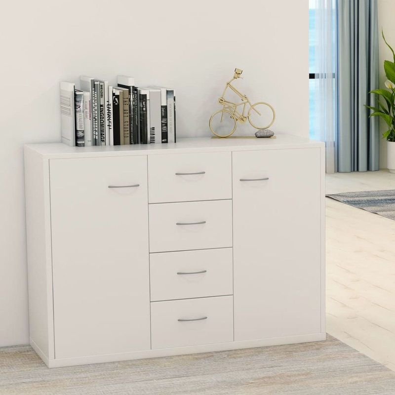 vidaXL - Dressoir - Wit - Bewerkte Hout - 4 Lades - 2 Deuren