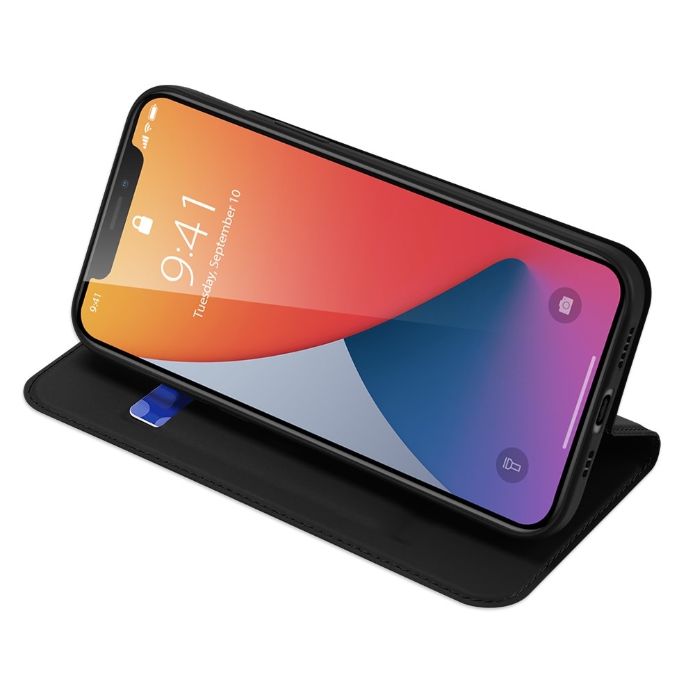 iPhone 12 / iPhone 12 Pro Flip Wallet Cover Leder Tasche - Schwarz
