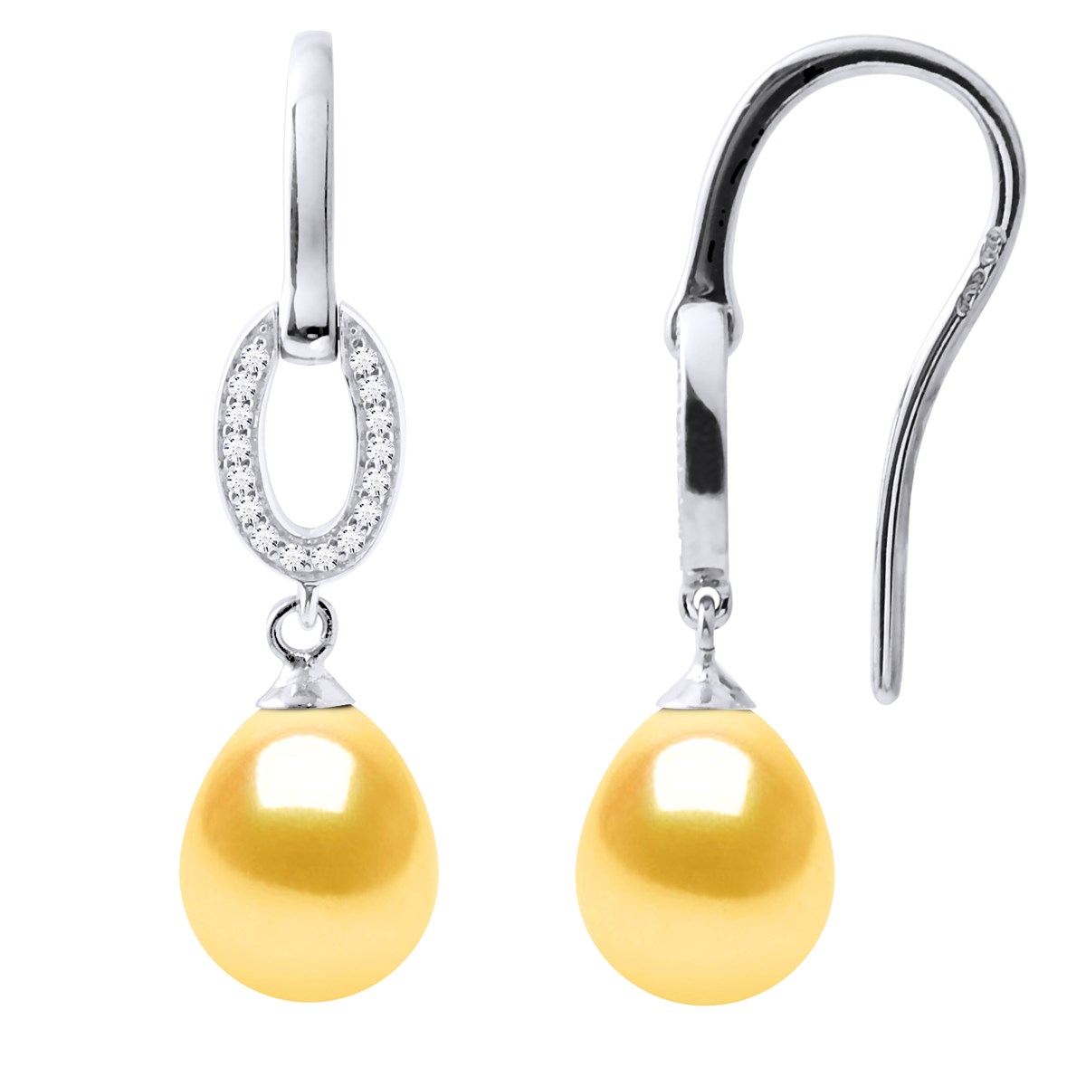 Crochets d'Oreilles Perles d'Eau Douce Poires 8-9 mm Dorées Joaillerie Argent 925