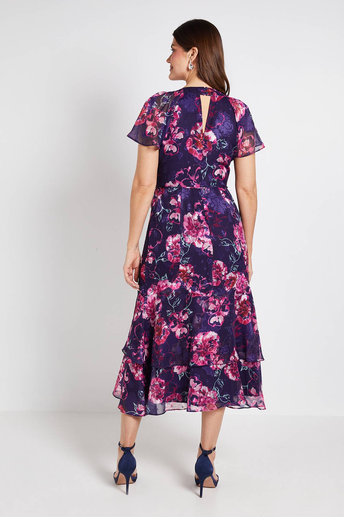 Wallis Robe Midi Florale Dévorée Avec Détail Torsadé