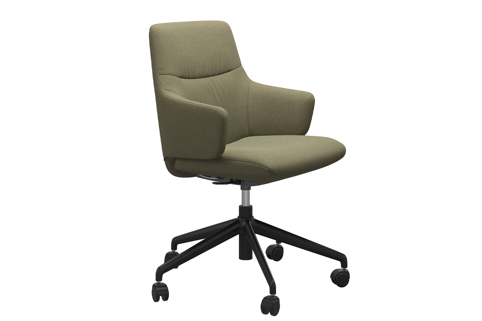 Mint kontorstol Lav stol i tekstil Calido Light Green med arm og matt sort understell\n
