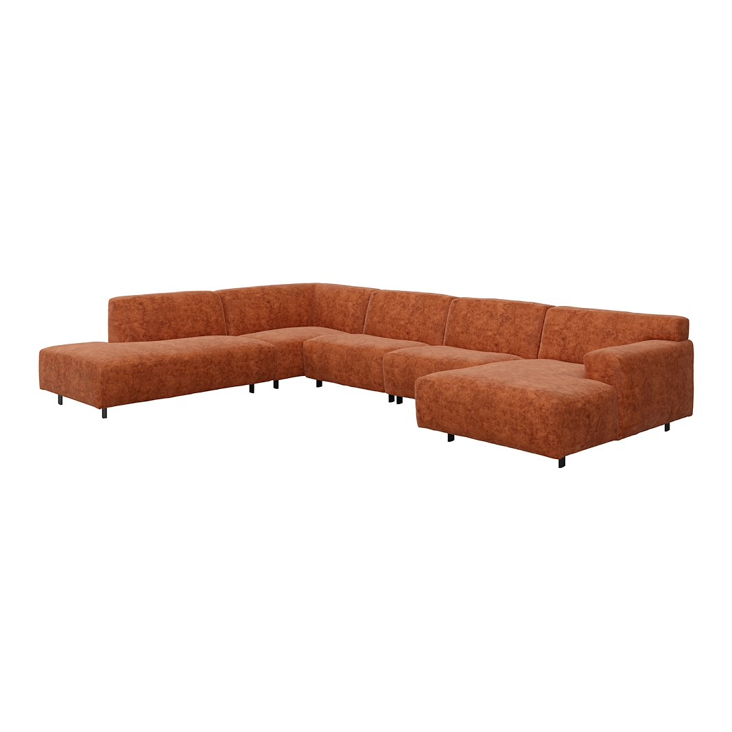 Vesta U-sofa Sjeselong høyre, 3-seter og åpen ende venstre. Big hjørnemodul, Tekstil Eros Bronze, sort metallben 10 cm, Comfort CM