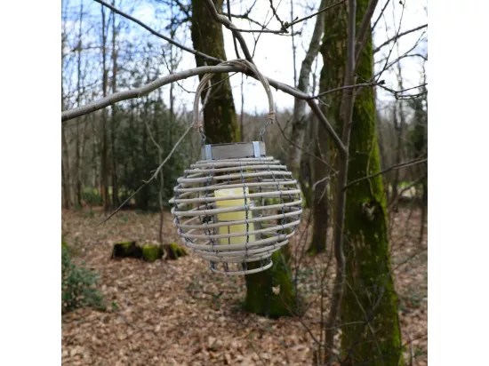 Lanterne jardin extérieur à poser bougie ancienne rotin 21cm