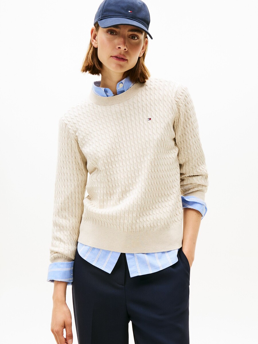 TOMMY HILFIGER<br>Suéteres de gola redonda em algodão torcido