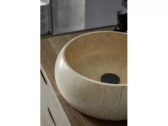 Vasque à poser / lavabo en marbre coloris beige - Diamètre 42 x Hauteur 15 cm