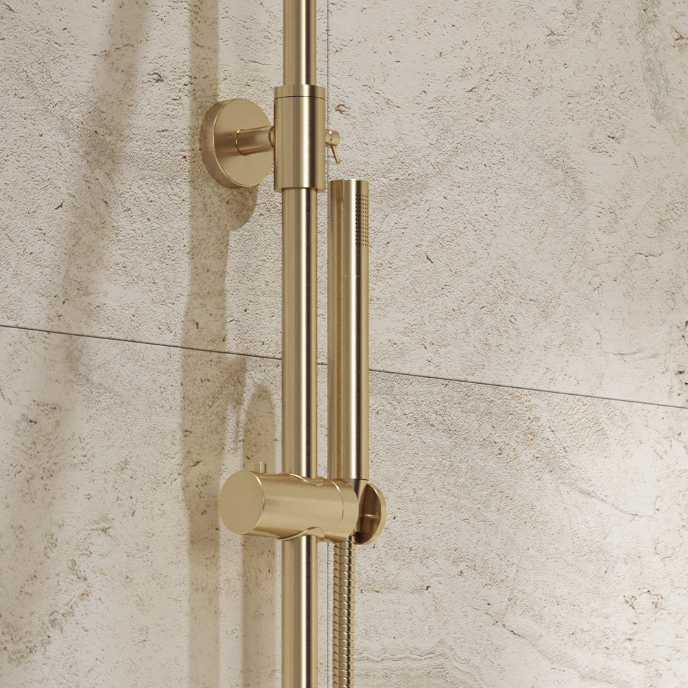 Saniclear Brass Curved opbouw regendouche geborsteld messing / mat goud met 30cm hoofddouche