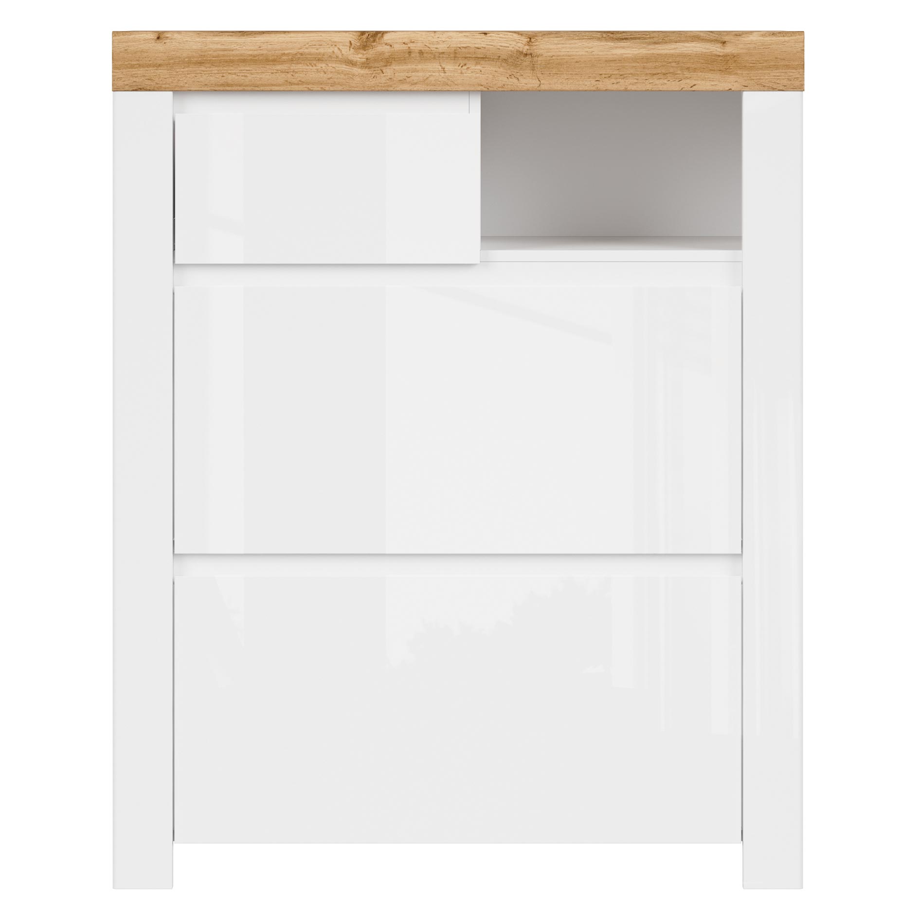 Garderobenkommode - weiß Hochglanz-Wotan Eiche - 93 cm breit