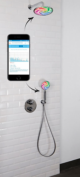 Colonne de douche thermostatique connectée, à encastrer, chrome, Sarodis Tara