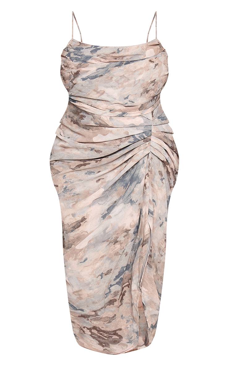 Gris Robe Midi Drapée Froncée En Mousseline Bleu Clair Grande Taille