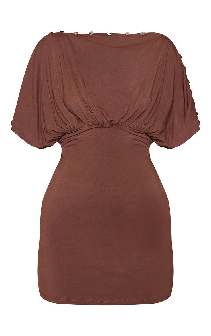Chocolat Robe Moulante Mini En Jersey Avec Détail Boutons Aux Épaules