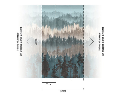 Vliesbehang 39181-1 The Wall II Watercolor Forest Petrol 3-delige set 159 x 280 cm