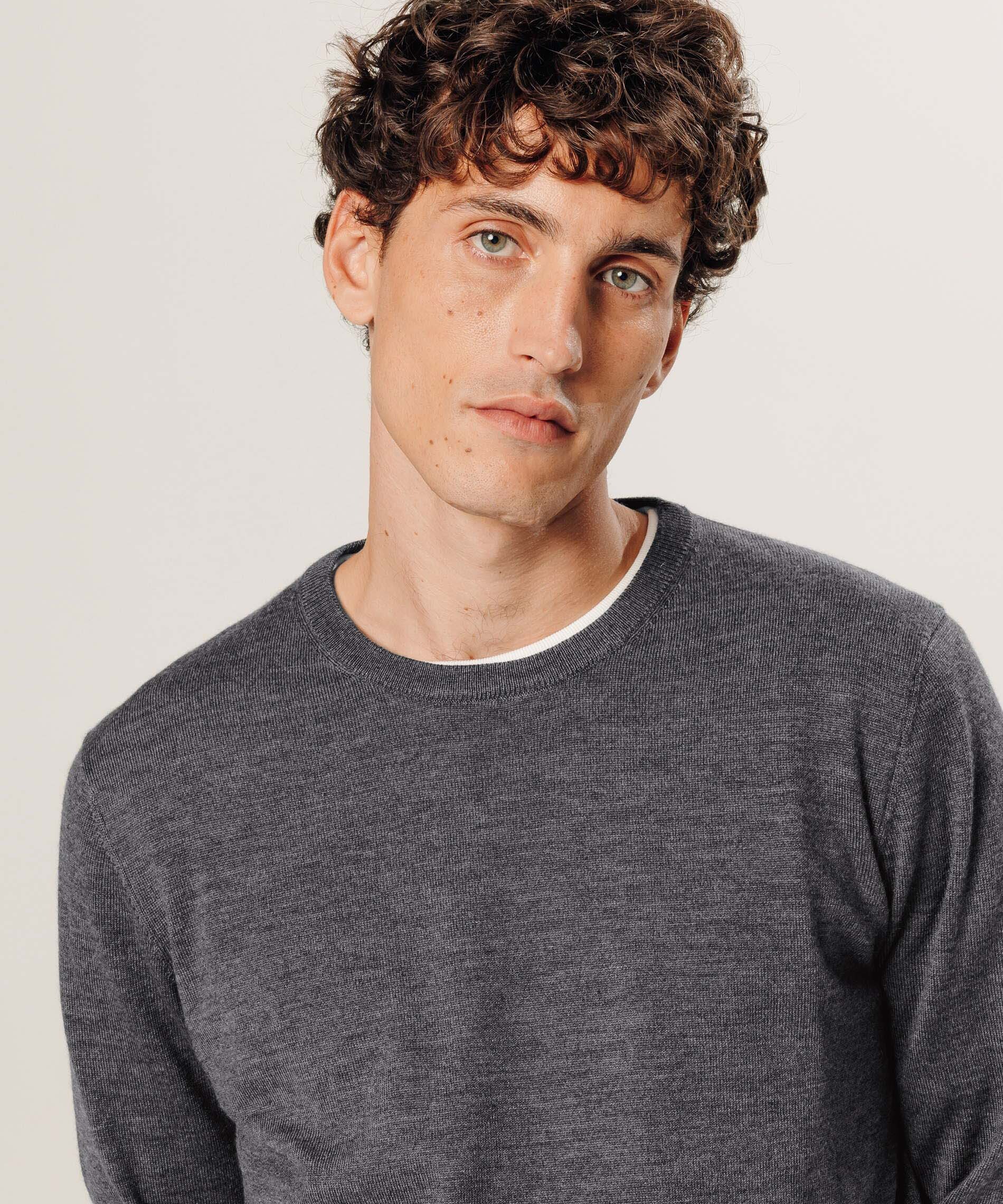Pull col rond en laine mérinos | Gris