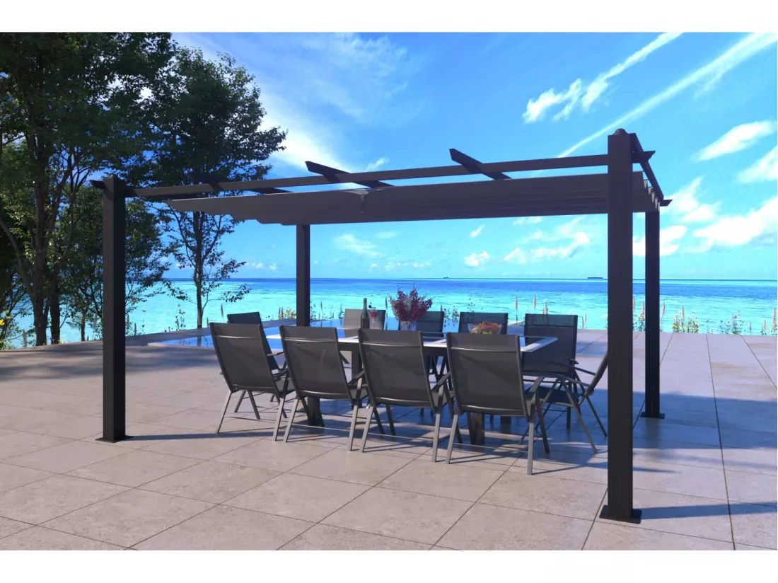 Pergola 4x3m auto-portée avec toile rétractable NILA