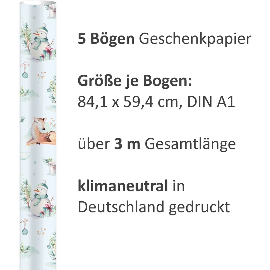 Nikima Geschenkpapier 5 Bögen Winterland – 1,60€qm Größe: - 84,1 x 59,4 cm bunt