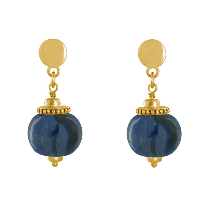 Boucles d'Oreilles Clous Métal Doré et Grosses Perles en Céramique
