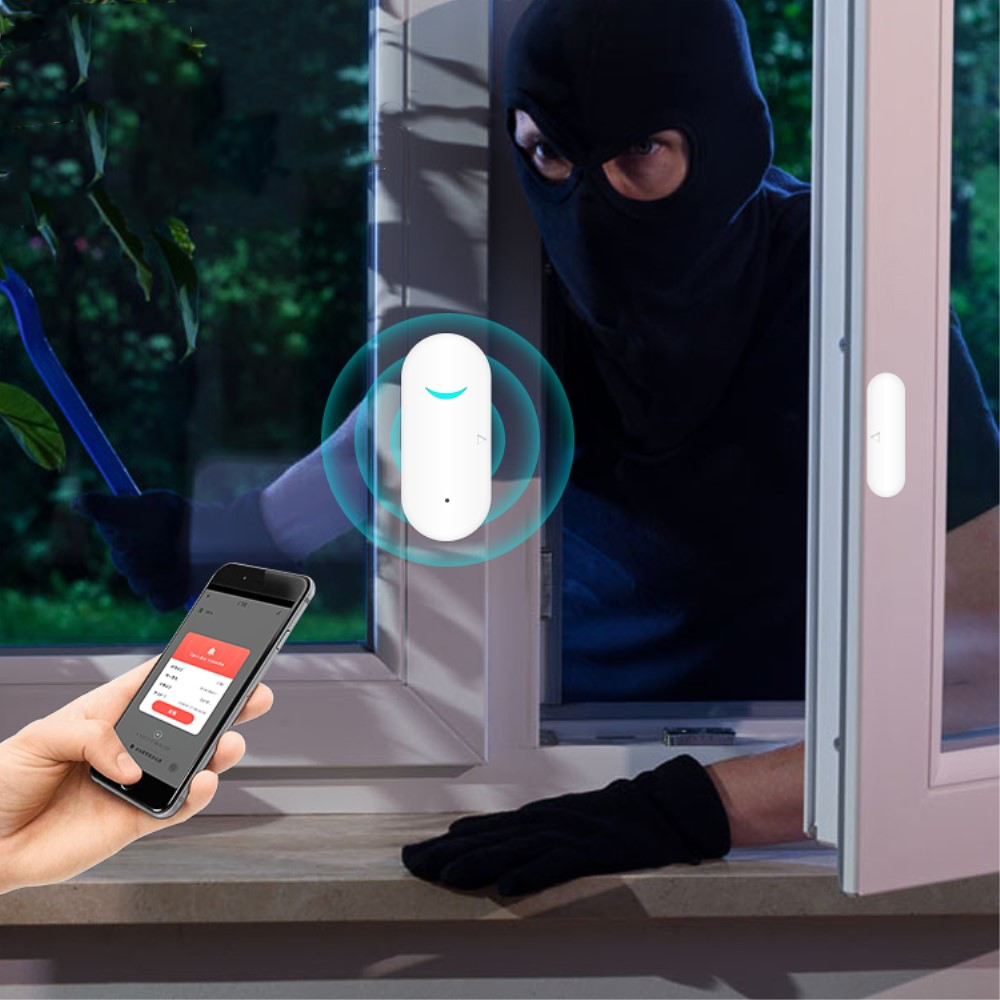 WiFi Anti-Einbruch Tür- / Fenster Sensor Alarmanlage Einbruchschutz Magnethaftung mit Tuya Smart App für iOS / Android - Weiss