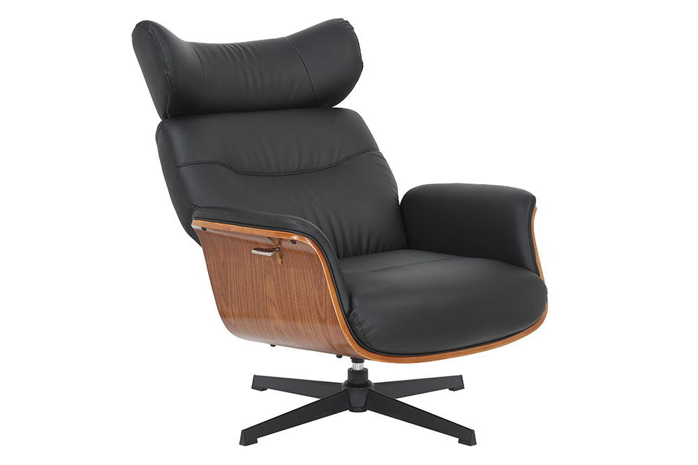 Drehbarer Sessel VOGUE COMFORT schwarz Kunstleder braun Walnuss-Design mit Armlehne