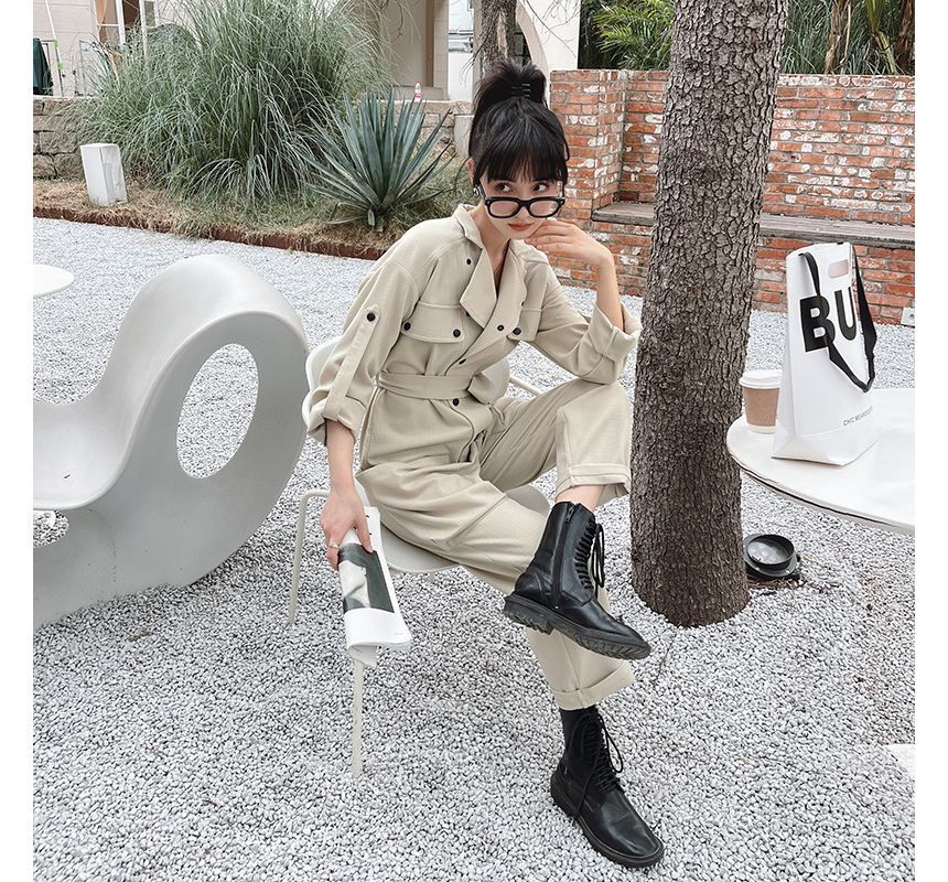 Ango - Jumpsuit met lange mouwen, kraag en knopen