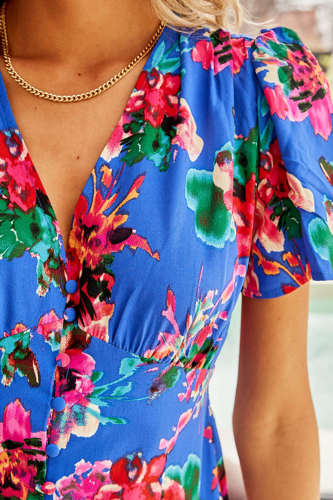Vestido Klein com botões na frente - Azul escuro