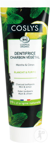 Coslys Dentifrice Bio Charbon Végétal Menthe Et Citron Tube 100g
