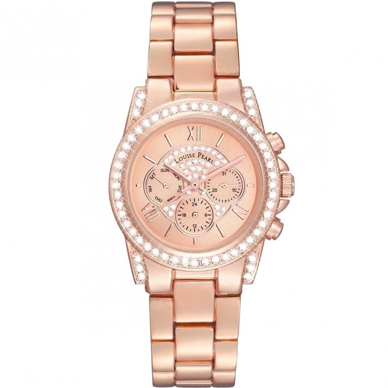 Montre Femme LOUISE PEARL Ornée de Cristaux Swarovski bracelet Acier Rose Métal