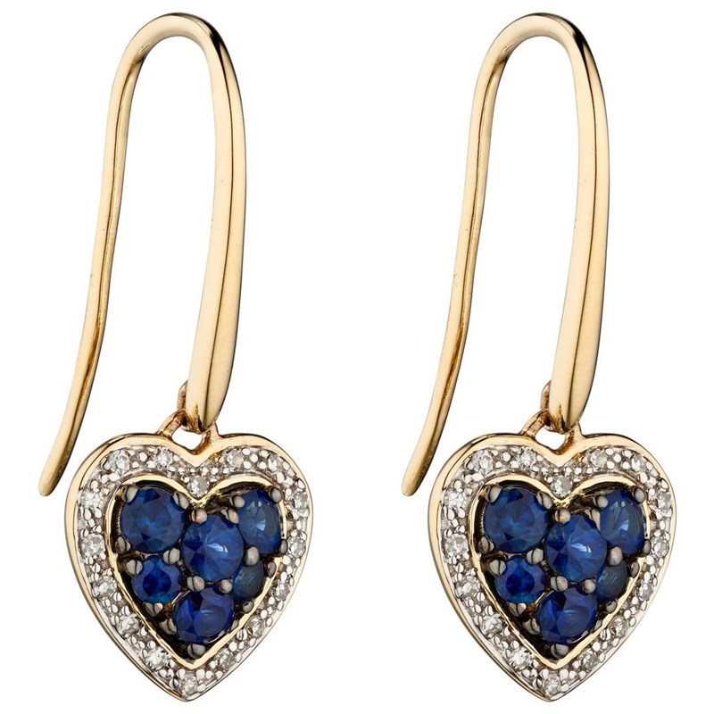 Boucle d'oreille coeur saphir et diamant en or 375/1000