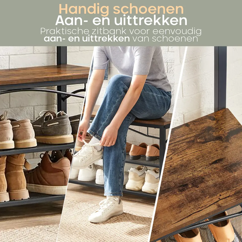 O’DADDY Kapstok met Schoenenrek – 15 Haken – 2-Laags – 80x32x178,5 cm
