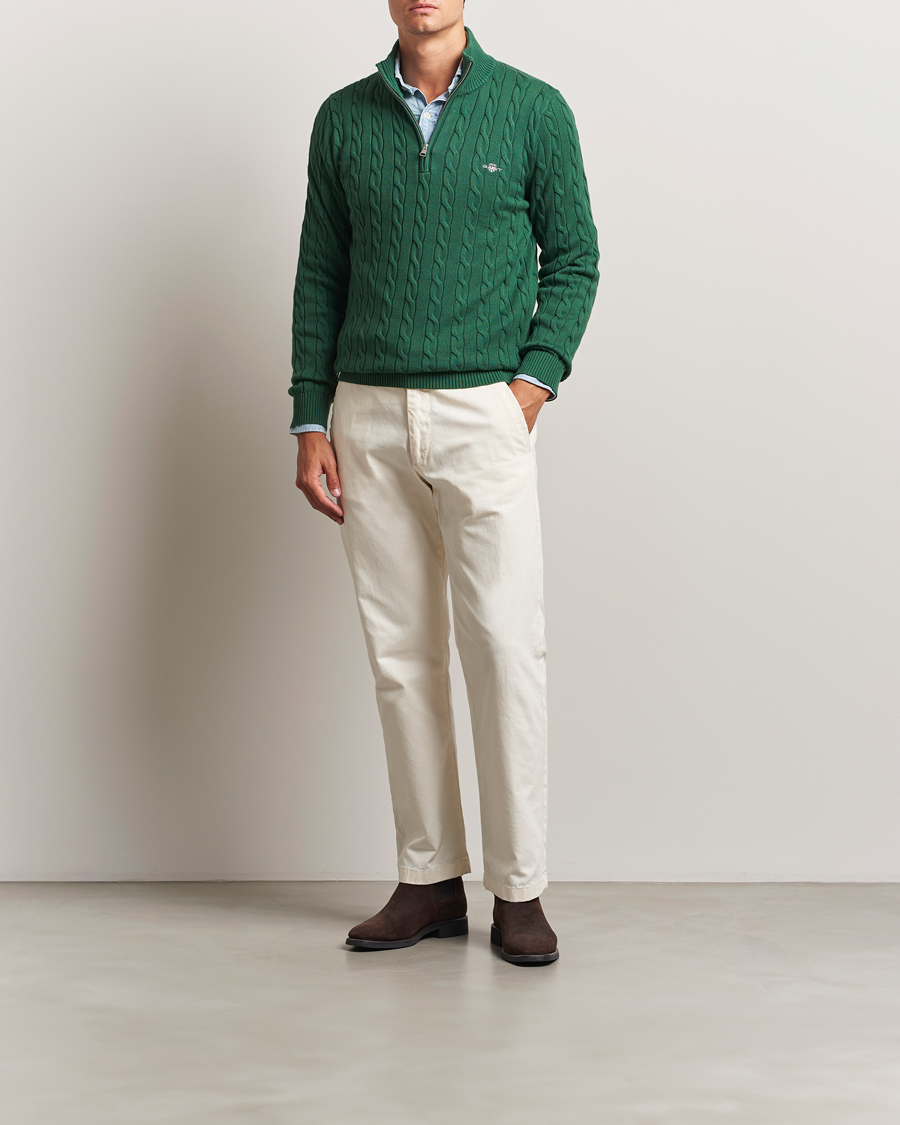 GANT Cotton Cable Half Zip Forest Green