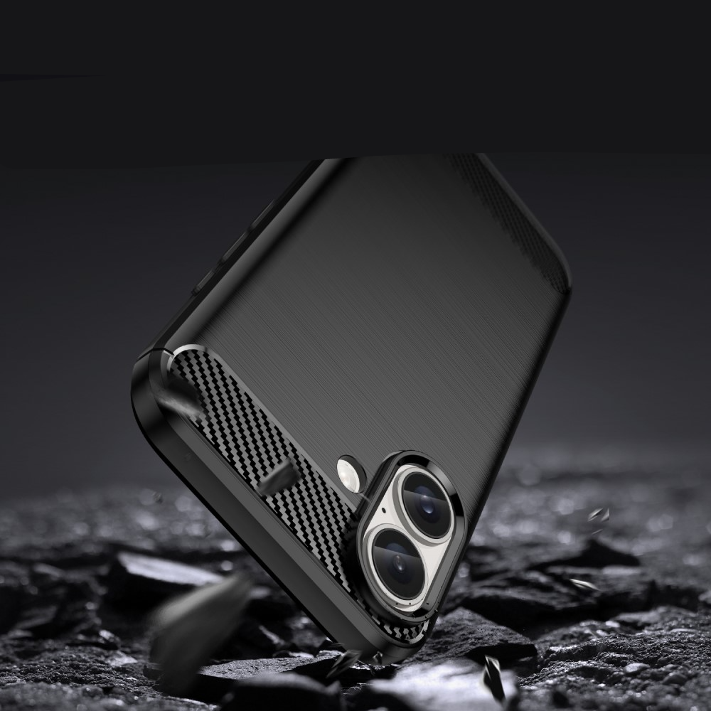 iPhone 16 Gummi Case Schutzhülle Carbon Look - Schwarz