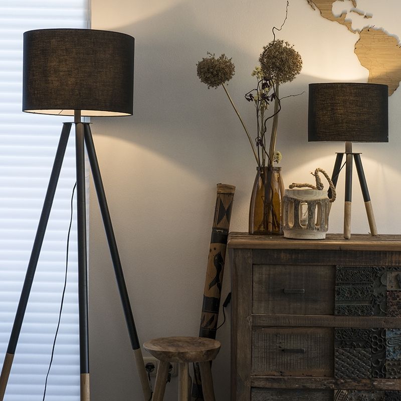 Set van tafel- en vloerlamp met kap zwart - Pip