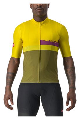Maillot Manches Courtes Castelli A Blocco Jaune/Khaki