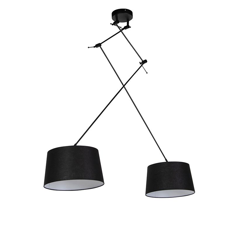 Hanglamp zwart met linnen kappen zwart 35 cm 2-lichts - Blitz