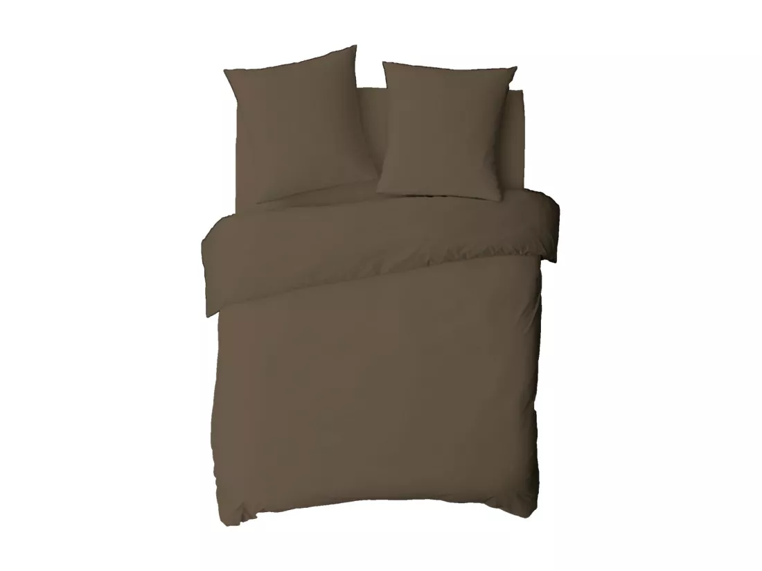 Drap housse en coton 57 fils uni bonnet 25cm taupe 140x190cm