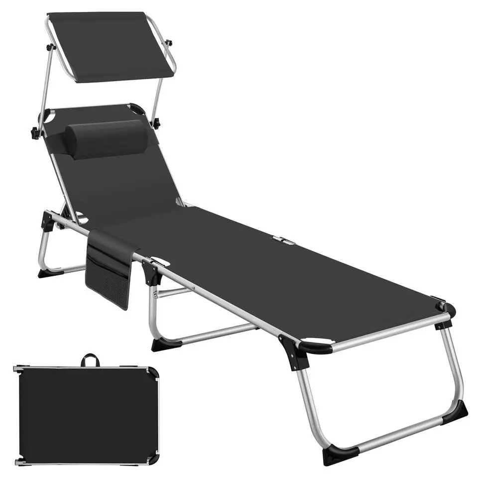 tectake Ligbed Aurelie van aluminium, 6 niveaus, Zwart