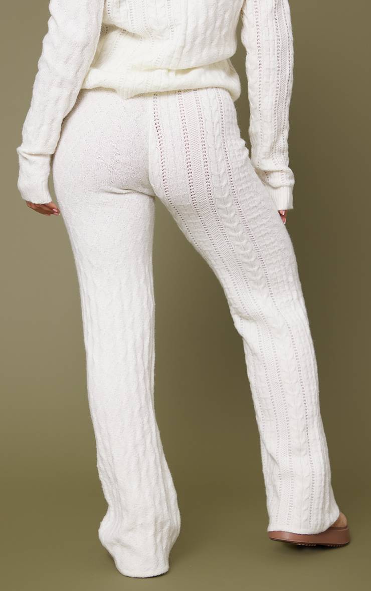 Crème Pantalon En Maille Torsadée Contrastée