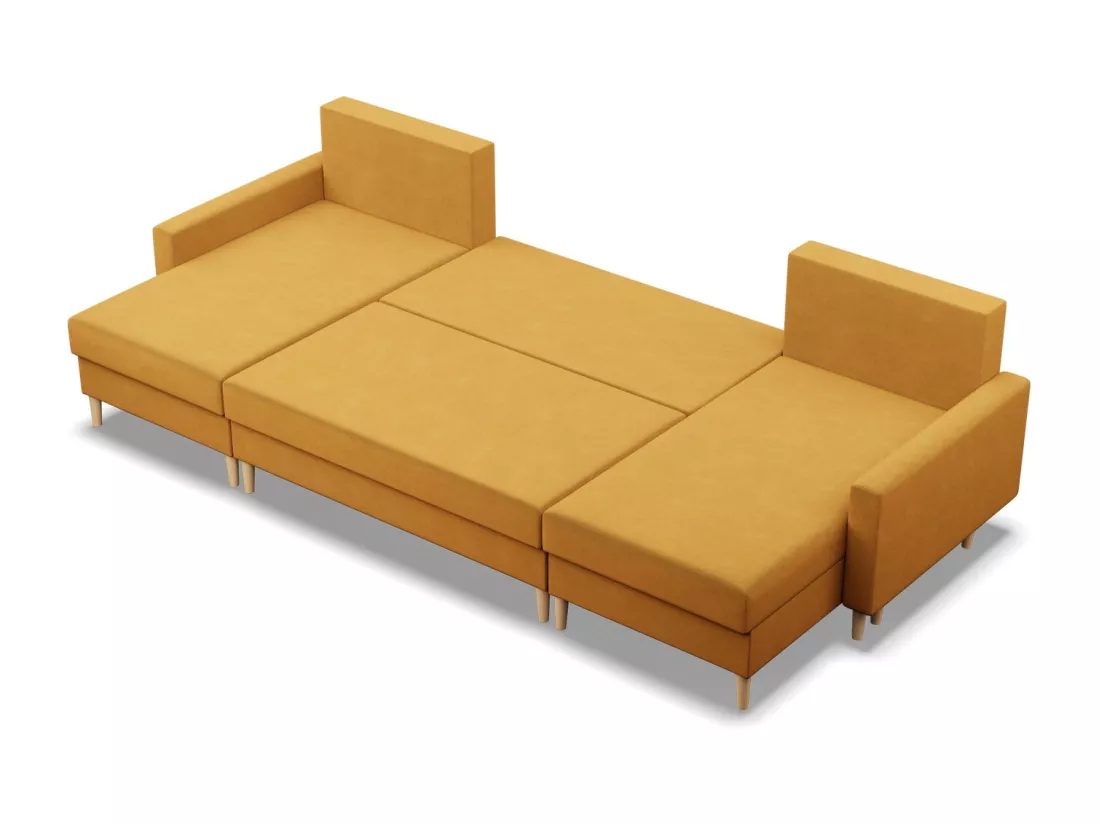 Canapé d'angle en U avec fonction sommeil, 3 coffres-lits, Coussin réversible, Jaune