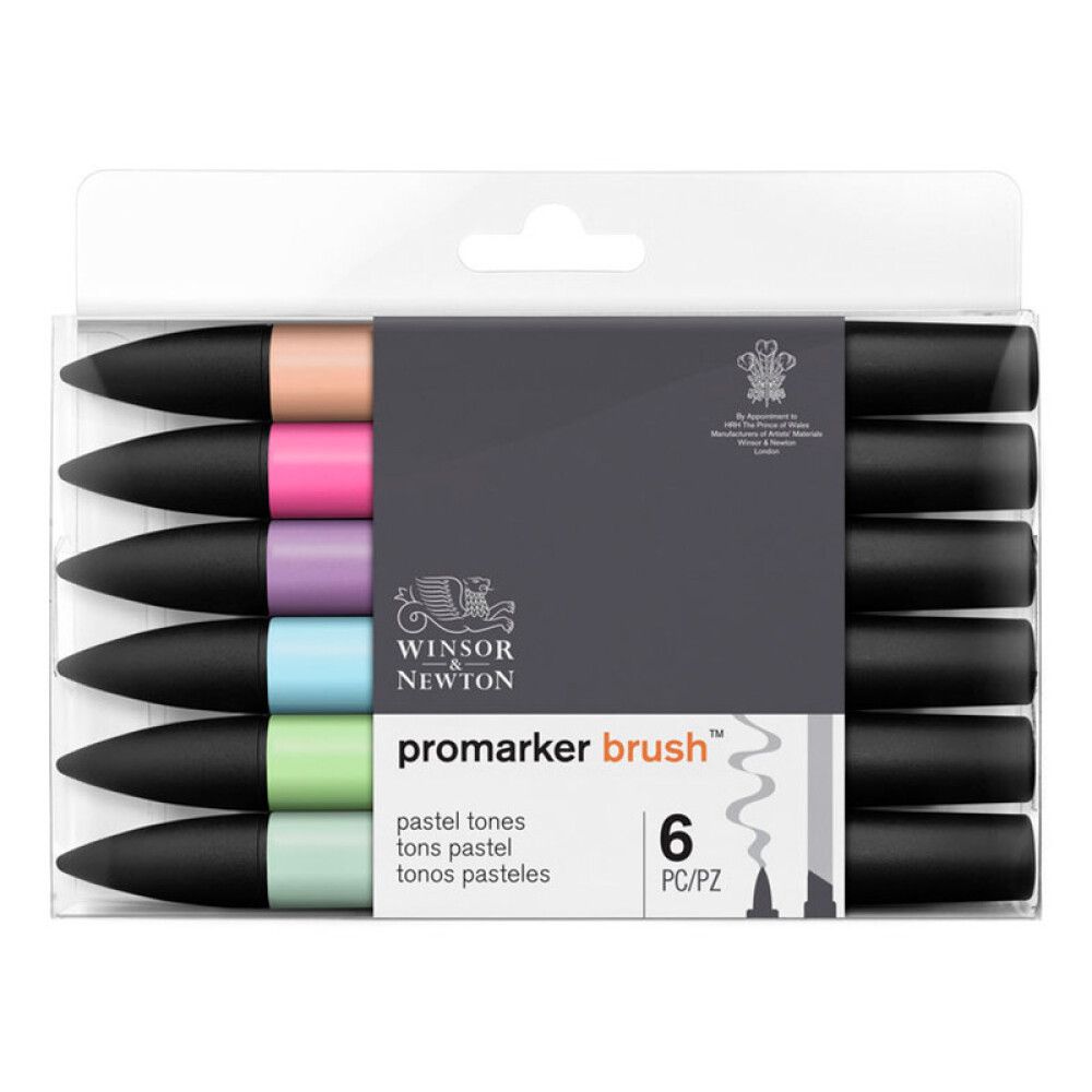 TUSJSETT PROMARKER BRUSH PASTELL WINSOR & NEWTON 6 FARGER