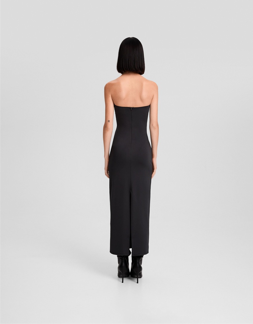 Vestido midi bandeau com recortes